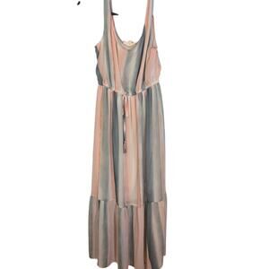 Lovestitch Maxi Dress Medium Sleeveless Tassel Tie Tiered Boho Stripe